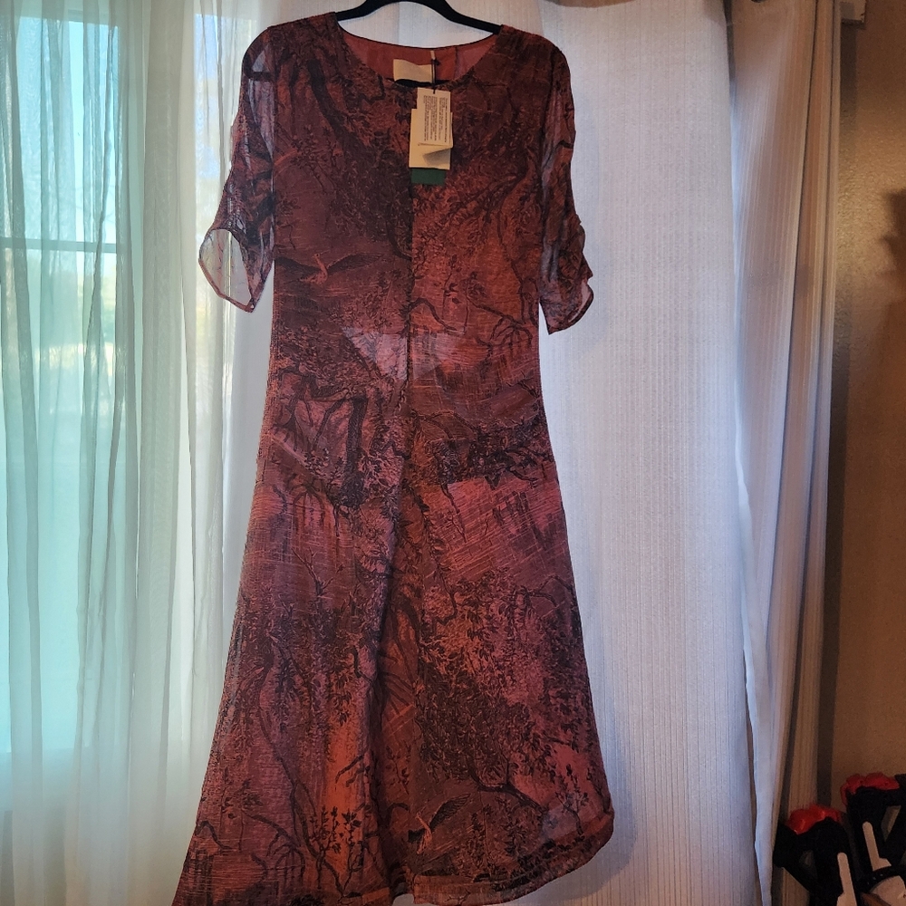 H&M Burgundy Artistic Long Sleeve Dress